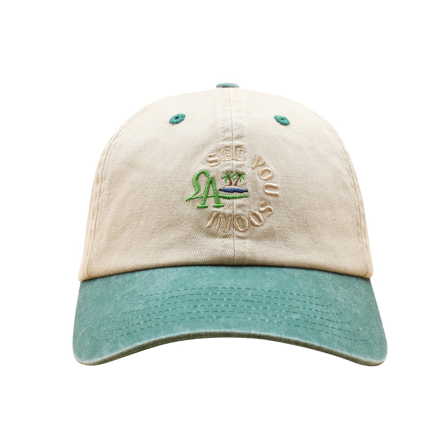 SEE YOU SOON cap in washed khaki/teal